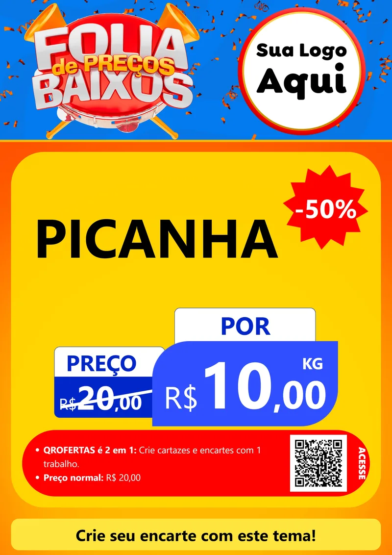 Modelo de Cartaz para Cartaz A4 Vertical com o tema Folia de Preços Baixos para Açougue