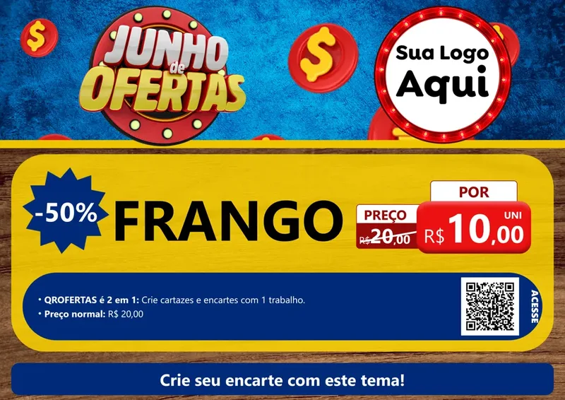 Modelo de Cartaz para Cartaz A4 Horizontal com o tema Junho de Ofertas para Assados