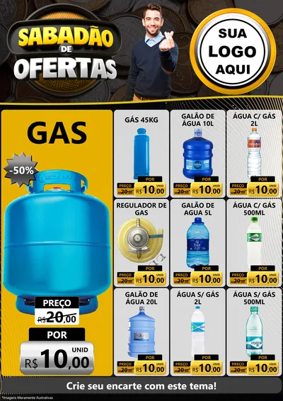 Modelo de Encarte para Encarte A4 Vertical com o tema Sabadão de Ofertas para Água e gás