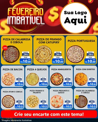 Modelo de Rede Social para Feed Instagram com o tema Fevereiro Imbatível para Pizzaria