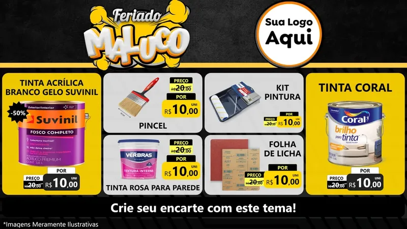 Modelo de TV para TV Horizontal com o tema Feriado Maluco para Tintas e Ferramentas
