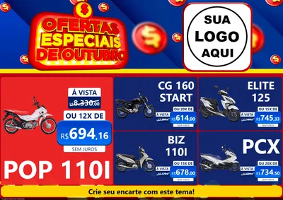 Modelo de Encarte para Encarte A4 Horizontal com o tema Ofertas Especiais de Outubro para Concessionaria de Motos