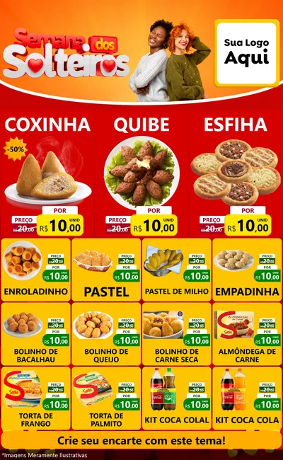 Modelo de Encarte para Encarte Grande com o tema Semana dos Solteiros para Salgadaria