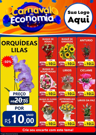 Modelo de Encarte para Encarte A4 Vertical com o tema Carnaval da Economia para Floricultura e jardim