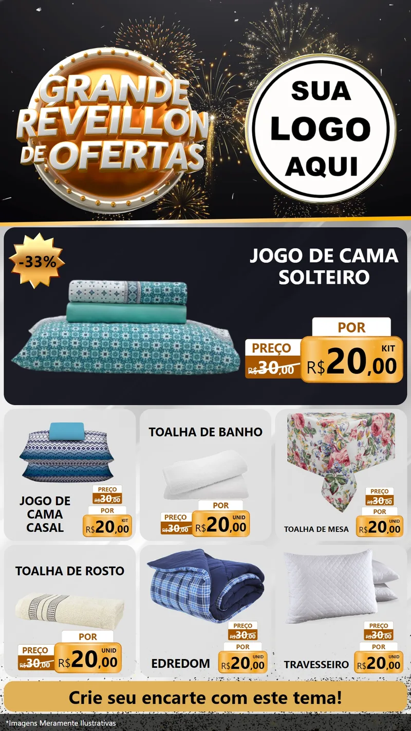 Modelo de Rede Social para Stories com o tema Grande Réveillon de Ofertas para Cama, Mesa e Banho