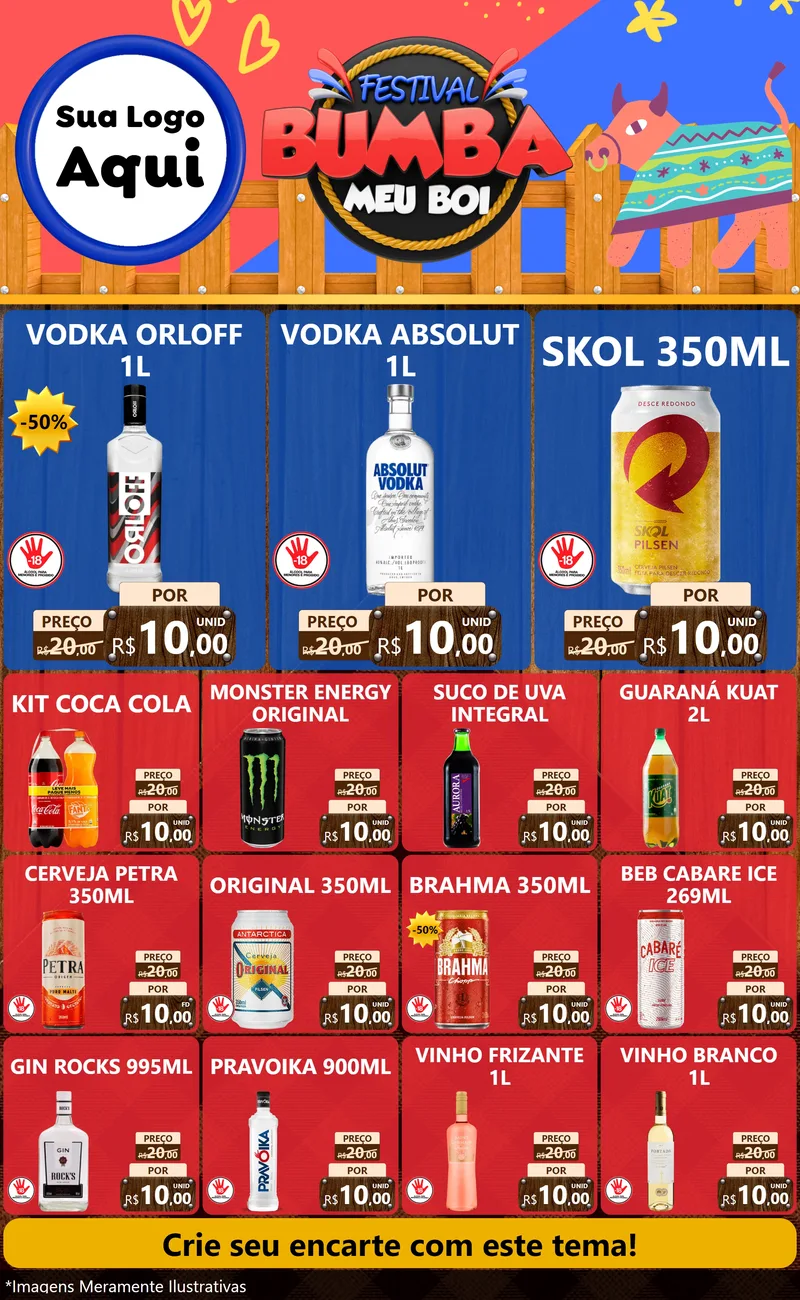 Modelo de Encarte para Encarte Grande com o tema Festival Bumba Meu Boi para Distribuidora de bebidas
