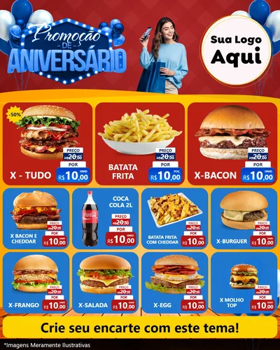 Modelo de Rede Social para Feed Instagram com o tema Promoção de Aniversário para Hamburgueria