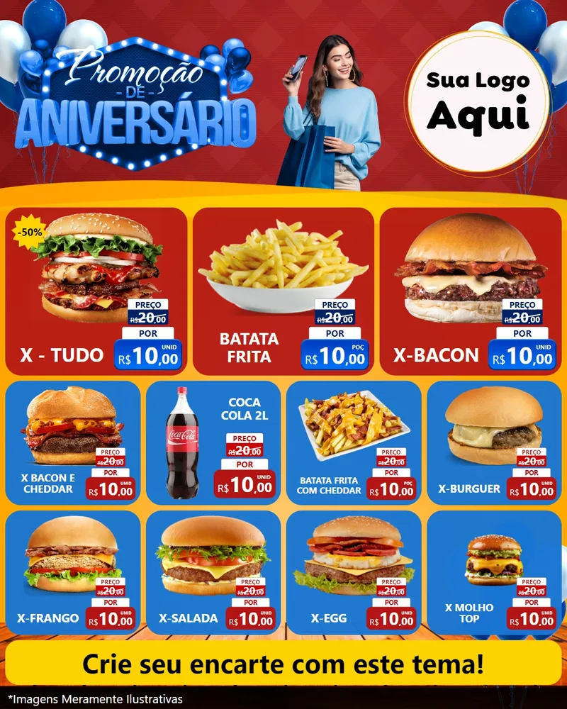 Modelo de Rede Social para Feed Instagram com o tema Promoção de Aniversário para Hamburgueria