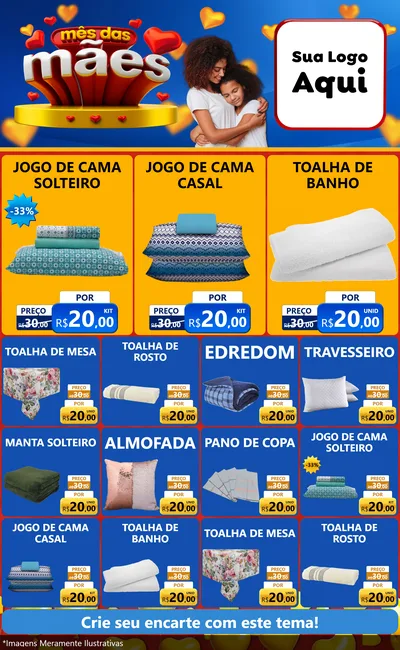 Modelo de Encarte para Encarte Grande com o tema Mês das Mães para Cama, Mesa e Banho