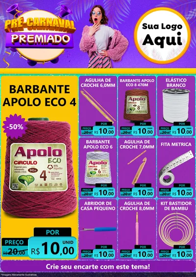 Modelo de Encarte para Encarte A4 Vertical com o tema Pré-Carnaval Premiado para Armarinho e Aviamentos