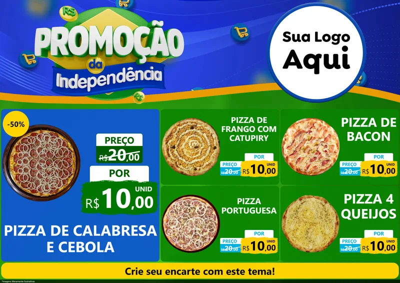 Modelo de Encarte para Encarte A4 Horizontal com o tema Promoção da Independência para Pizzaria