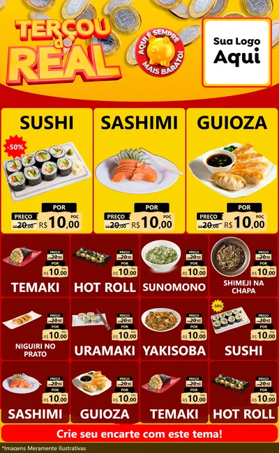 Modelo de Encarte para Encarte Grande com o tema Terçou do Real para Comida japonesa