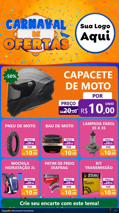 Modelo de Rede Social para Stories com o tema Carnaval de Ofertas para Moto peças