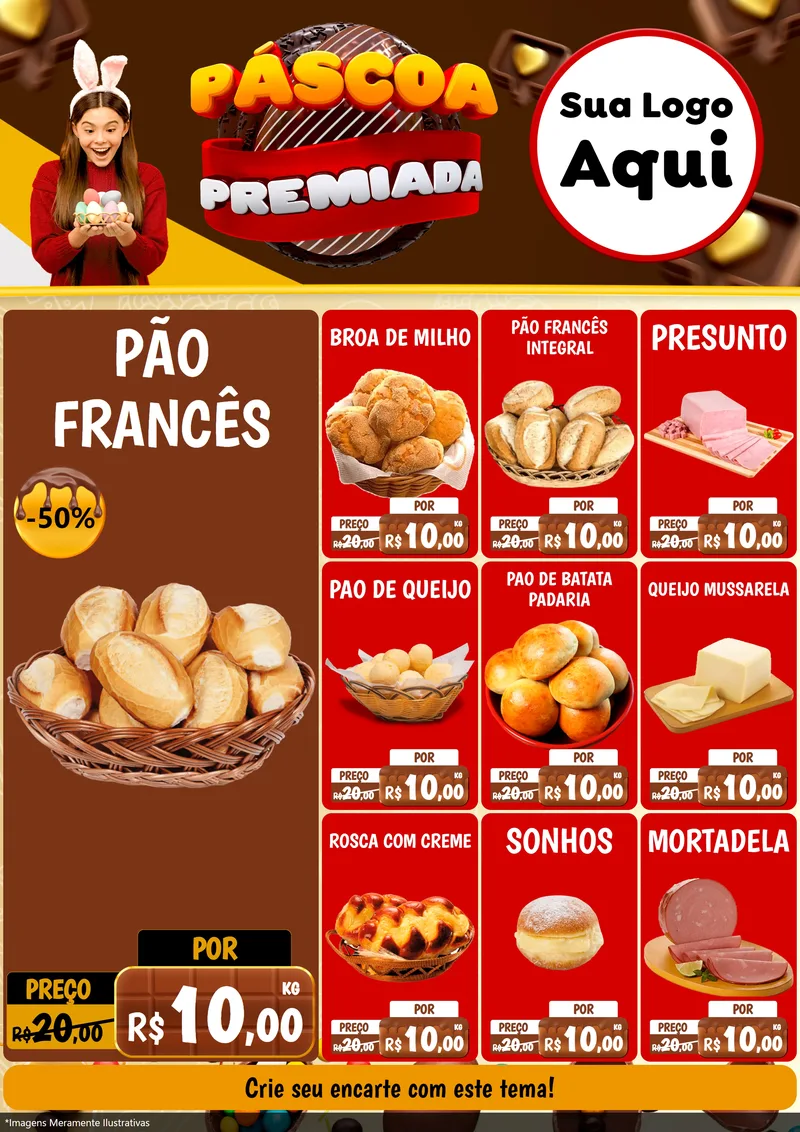 Modelo de Encarte para Encarte A4 Vertical com o tema Páscoa Premiada para Padaria