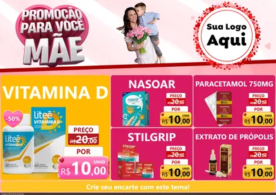 Modelo de Encarte para Encarte A4 Horizontal com o tema Promoção Para Você Mãe para Farmácia