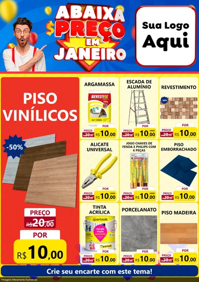 Modelo de Encarte para Encarte A4 Vertical com o tema Abaixa Preço em Janeiro para Material para Construção