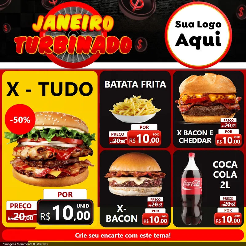 Modelo de Rede Social para Feed Facebook com o tema Janeiro Turbinado para Hamburgueria
