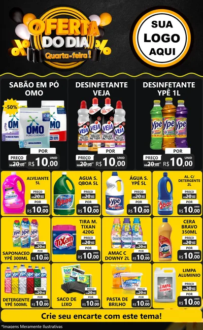 Modelo de Encarte para Encarte Grande com o tema Oferta do Dia - Quarta Feira! para Produtos de Limpeza