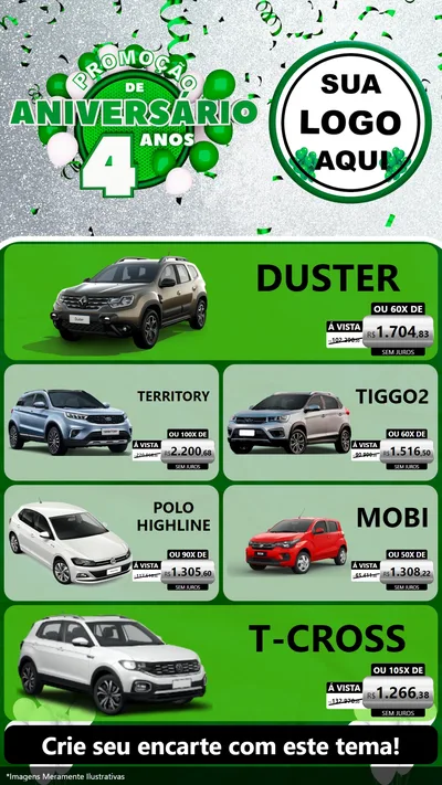 Modelo de TV para TV Vertical com o tema Promoção de Aniversário - 4 Anos para Concessionaria de Carros
