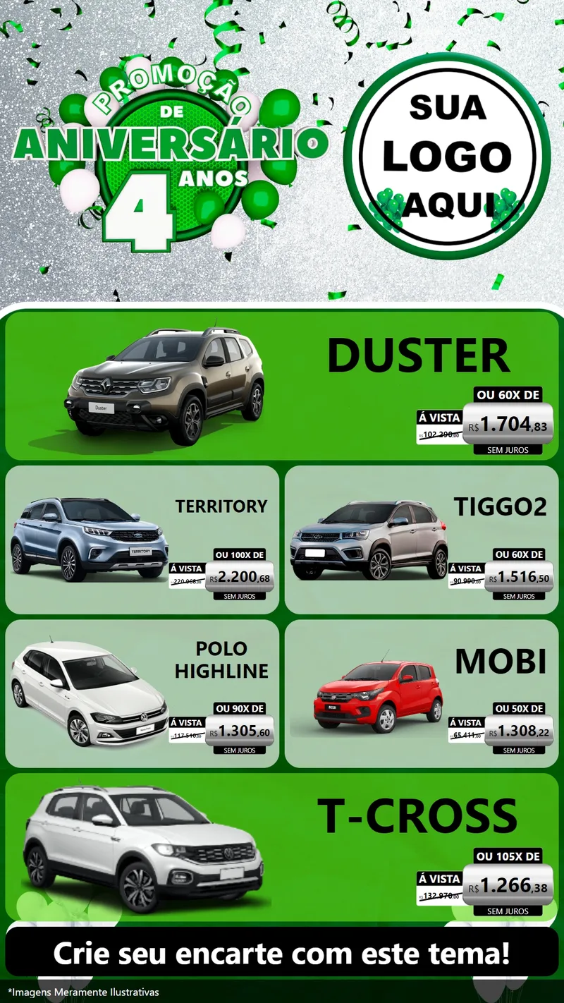 Modelo de TV para TV Vertical com o tema Promoção de Aniversário - 4 Anos para Concessionaria de Carros
