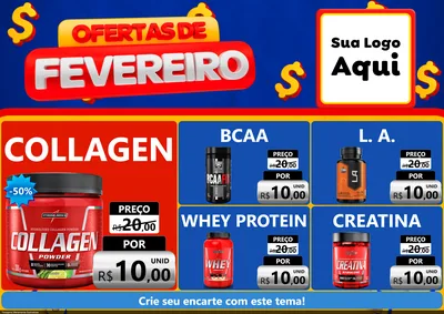 Modelo de Encarte para Encarte A4 Horizontal com o tema Ofertas de Fevereiro para Suplementos alimentares