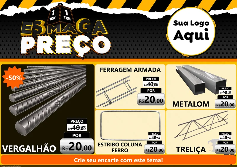 Modelo de Encarte para Encarte A4 Horizontal com o tema Esmaga Preço para Ferragens