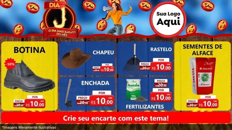 Modelo de TV para TV Horizontal com o tema Dia J - O Dia Mais Barato Do Mês para Agropecuária