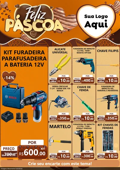 Modelo de Encarte para Encarte A4 Vertical com o tema Feliz Páscoa para Maquinas e Ferramentas