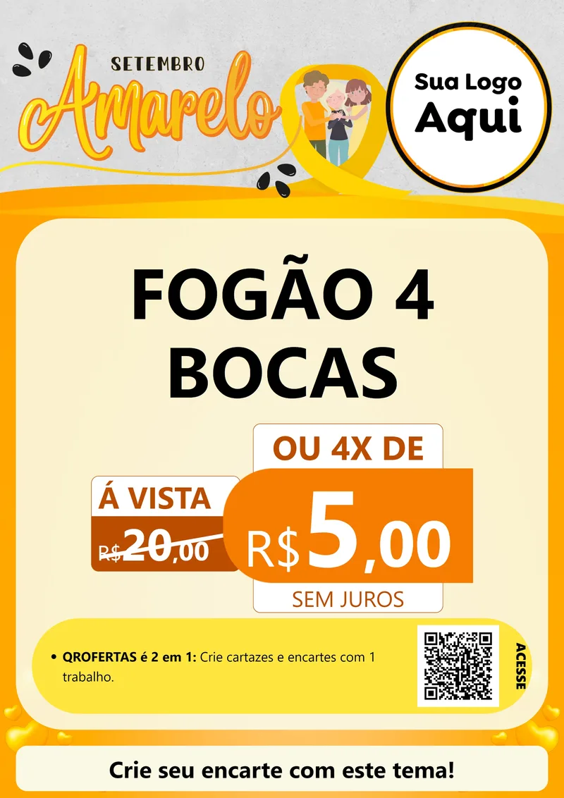 Modelo de Cartaz para Cartaz A4 Vertical com o tema Setembro Amarelo para Móveis e Eletro