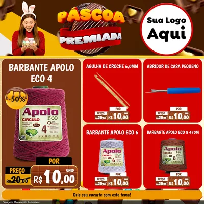 Modelo de Rede Social para Feed Facebook com o tema Páscoa Premiada para Armarinho e Aviamentos