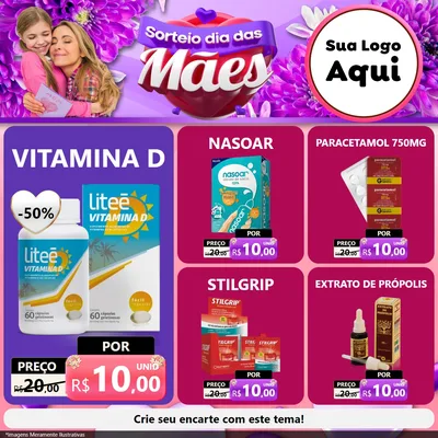 Modelo de Rede Social para Feed Facebook com o tema Sorteio Dia das Mães para Farmácia