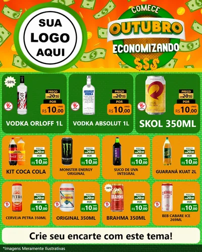 Modelo de Rede Social para Feed Instagram com o tema Comece Outubro Economizando para Distribuidora de bebidas