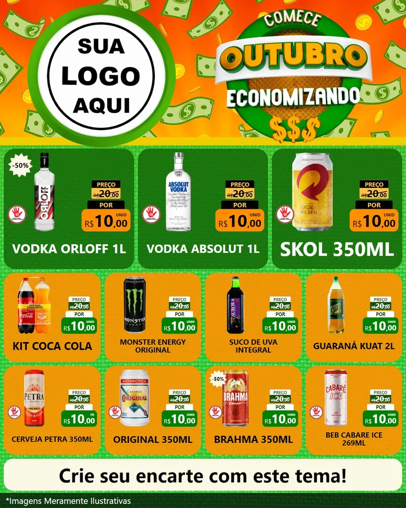 Modelo de Rede Social para Feed Instagram com o tema Comece Outubro Economizando para Distribuidora de bebidas