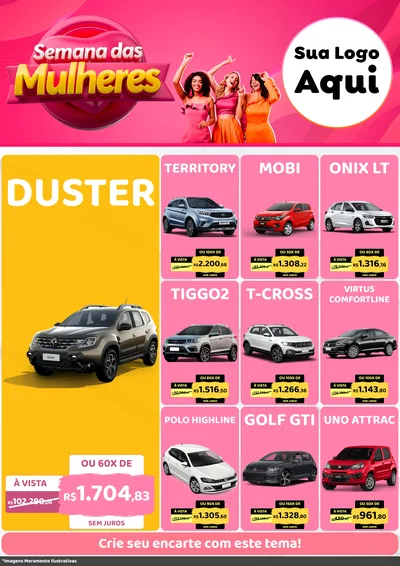 Modelo de Encarte para Encarte A4 Vertical com o tema Semana das Mulheres para Concessionaria de Carros