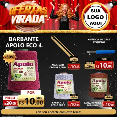 Modelo de Rede Social para Feed Facebook com o tema Ofertas da Virada para Armarinho e Aviamentos