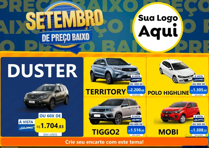 Modelo de Encarte para Encarte A4 Horizontal com o tema Setembro De Preço Baixo para Concessionaria de Carros
