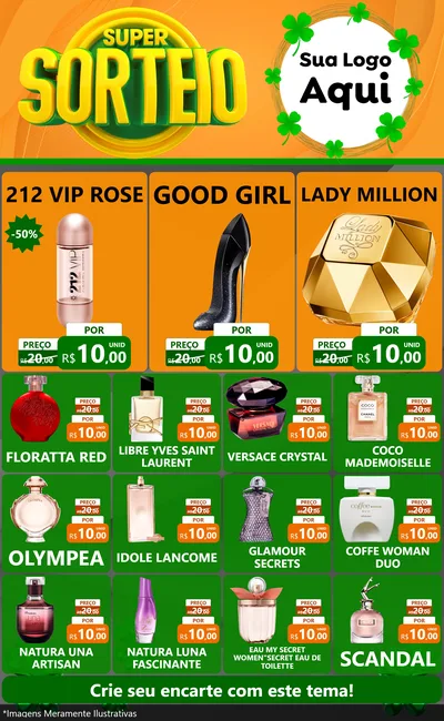 Modelo de Encarte para Encarte Grande com o tema Super Sorteio para Perfumes