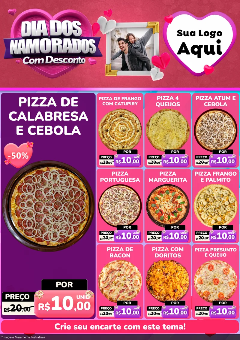 Modelo de Encarte para Encarte A4 Vertical com o tema Dia Dos Namorados Com Desconto para Pizzaria