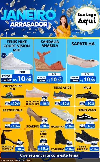 Modelo de Encarte para Encarte Grande com o tema Janeiro Arrasador para Calçados