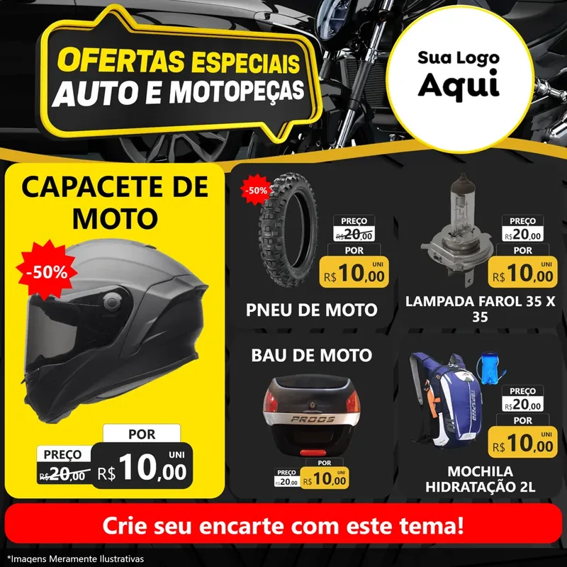 Modelo de Rede Social para Feed Facebook com o tema Ofertas Especiais Auto e Motopeças para Moto peças