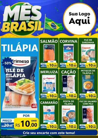 Modelo de Encarte para Encarte A4 Vertical com o tema Mês do Brasil para Peixaria