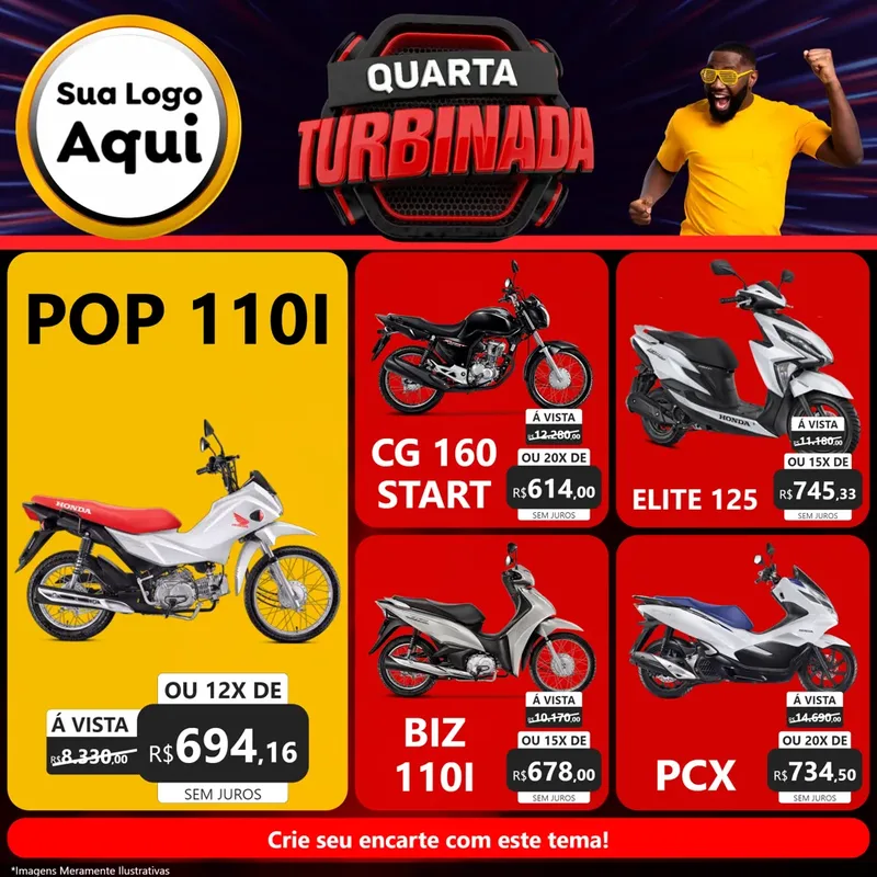 Modelo de Rede Social para Feed Facebook com o tema Quarta Turbinada para Concessionaria de Motos