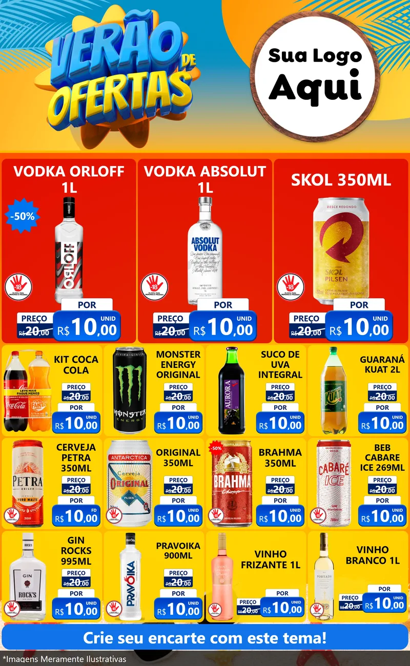 Modelo de Encarte para Encarte Grande com o tema Verão de Ofertas para Distribuidora de bebidas