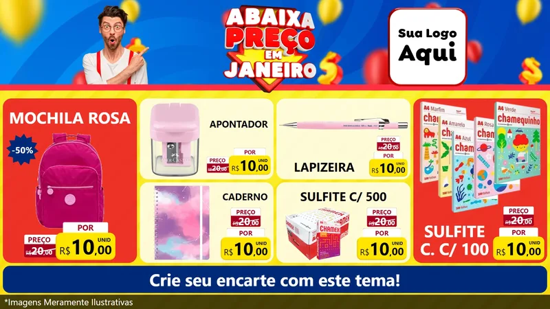 Modelo de TV para TV Horizontal com o tema Abaixa Preço em Janeiro para Papelaria