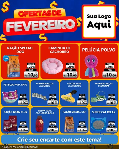 Modelo de Rede Social para Feed Instagram com o tema Ofertas de Fevereiro para Pet Shop