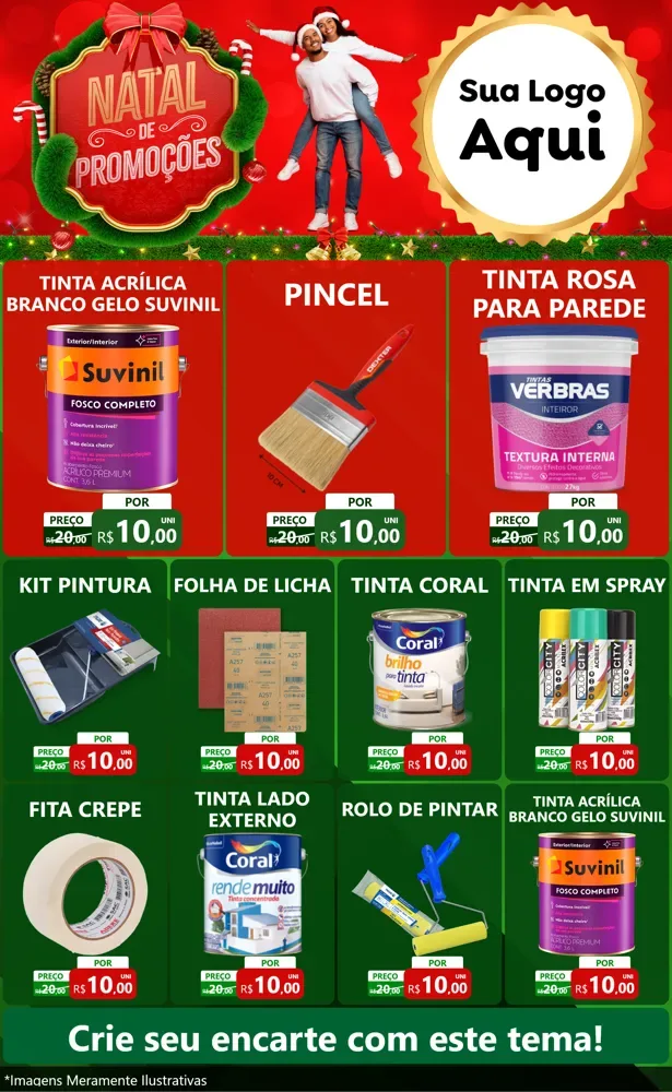 Modelo de Encarte para Encarte Grande com o tema Natal de Promoções para Tintas e Ferramentas