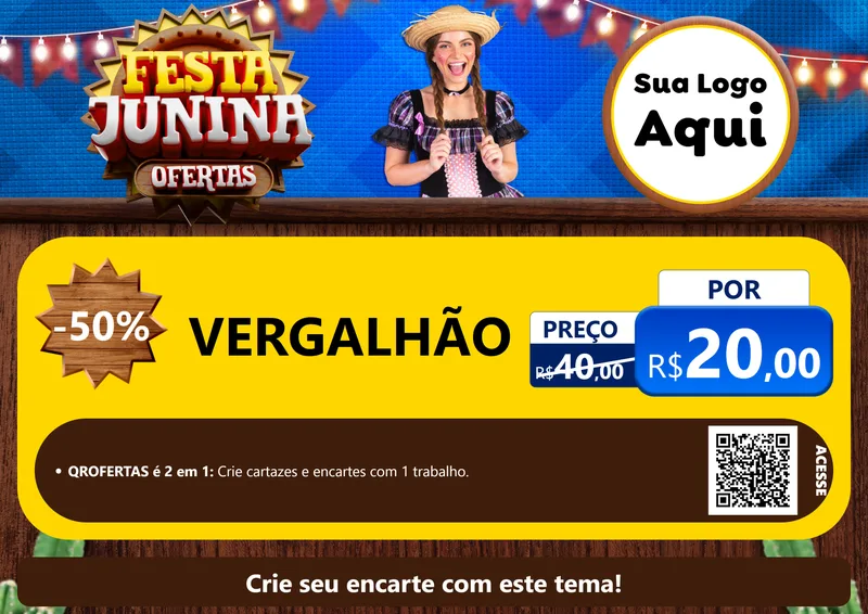 Modelo de Cartaz para Cartaz A4 Horizontal com o tema Festa Junina Ofertas para Ferragens