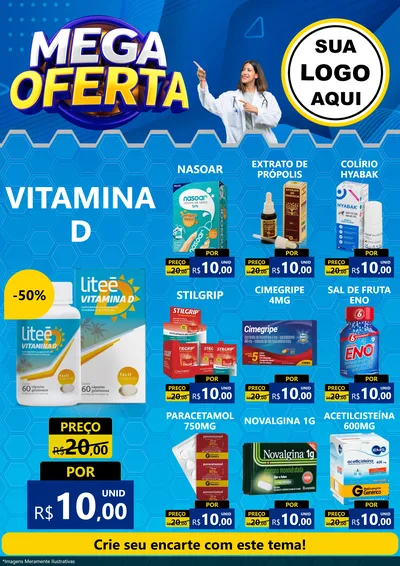 Modelo de Encarte para Encarte A4 Vertical com o tema Mega Oferta para Farmácia