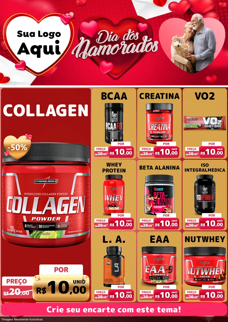 Modelo de Encarte para Encarte A4 Vertical com o tema Dia Dos Namorados para Suplementos alimentares