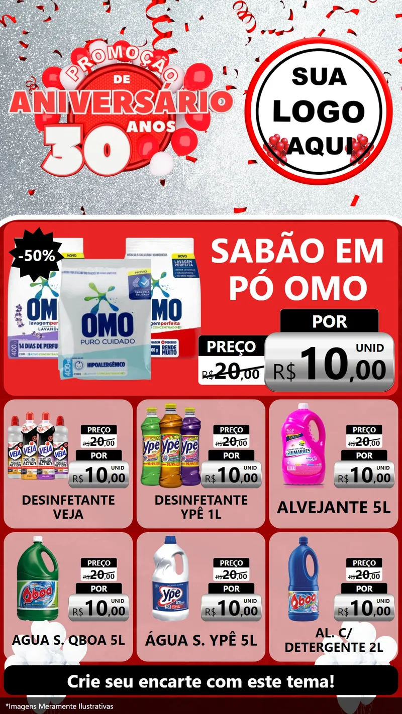 Modelo de Rede Social para Stories com o tema Promoção de Aniversário - 30 Anos para Produtos de Limpeza